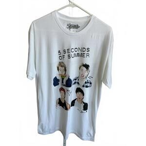 5 Seconds of Summer Tour 2014 White Graphic T-Shirt Large